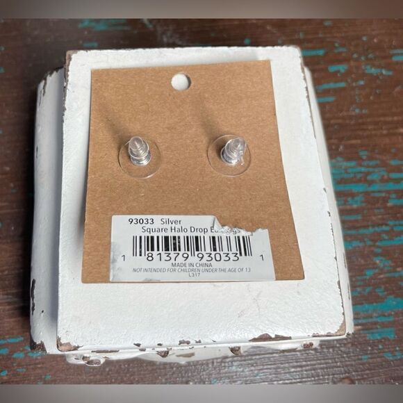 NEW! Square Halo Crystal Drop Earrings Silver Genuine Cubic Zirconia NWT - Picture 5 of 6